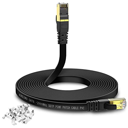 KASIMO CAT 8 LAN Kabel 10meter Flach 40 Gbits / 2000MHz – Netzwerkkabel Cat 8 Gigabit - Ethernet Kabel mit vergoldetem RJ45 Patchkabel Schwarz von KASIMO