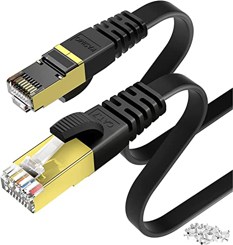 KASIMO 25m lan kabel 25 meter cat 7 Kabel 25m Netzwerkkabel 25m CAT 7 Kabel Flach - 10 Gbits / 600MHz - Internet Kabel 25m mit vergoldetem RJ45 – 25 m lan kabel internetkabel 25m Patchkabel Schwarz von KASIMO