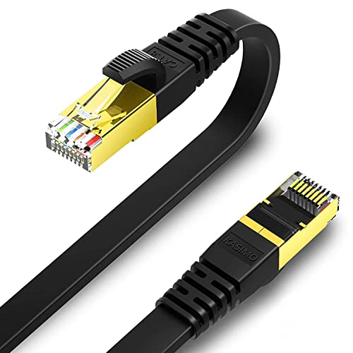 KASIMO Lan Kabel 2m x 2 Stück Flach Netzwerkkabel Cat 8 Internetkabel für 40 Gigabit Ethernet Kabel cat8 mit vergoldetem RJ45 (Schwarz, 2m x 2 Stück) von KASIMO