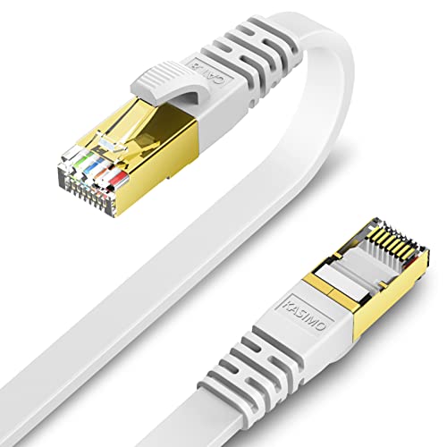 KASIMO Lan Kabel 1m x 2 Stück Flach Netzwerkkabel Cat 8 Internetkabel für 40 Gigabit Ethernet Kabel cat8 mit vergoldetem RJ45 (Weiß, 1m x 2 Stück) von KASIMO