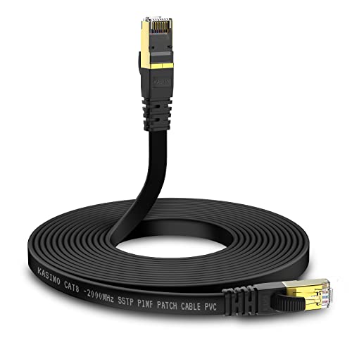 KASIMO CAT 8 Lan Kabel Flach 40 Gbits / 2000MHz – Netzwerkkabel Cat 8 Gigabit - Ethernet Kabel mit vergoldetem RJ45 Patchkabel Schwarz, 3m von KASIMO