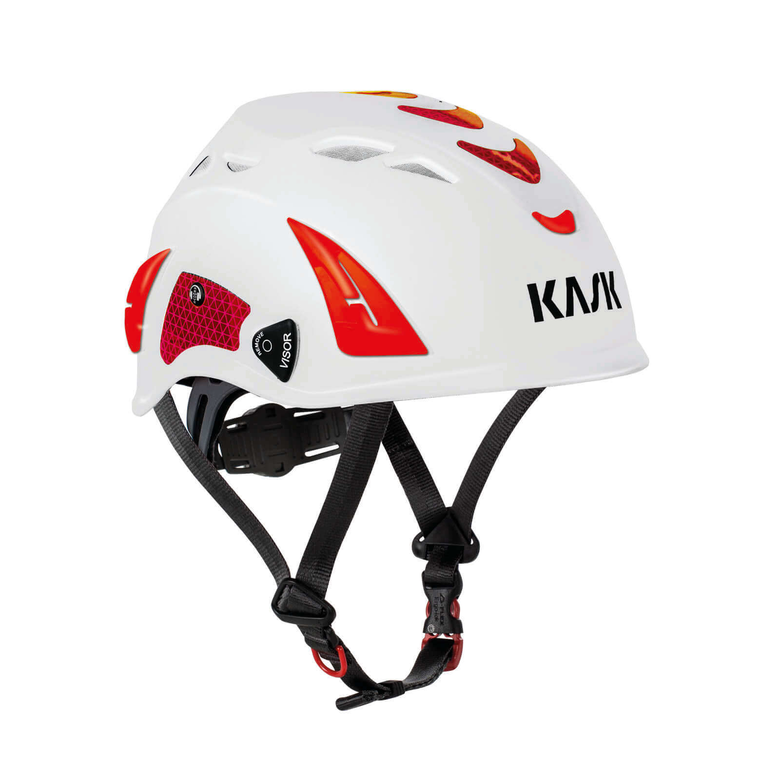 KASK Industriehelm Plasma HI VIZ, Schutzhelm, Drehrad, Reflexstreifen, EN 397 Farbe:weiß-rot von KASK