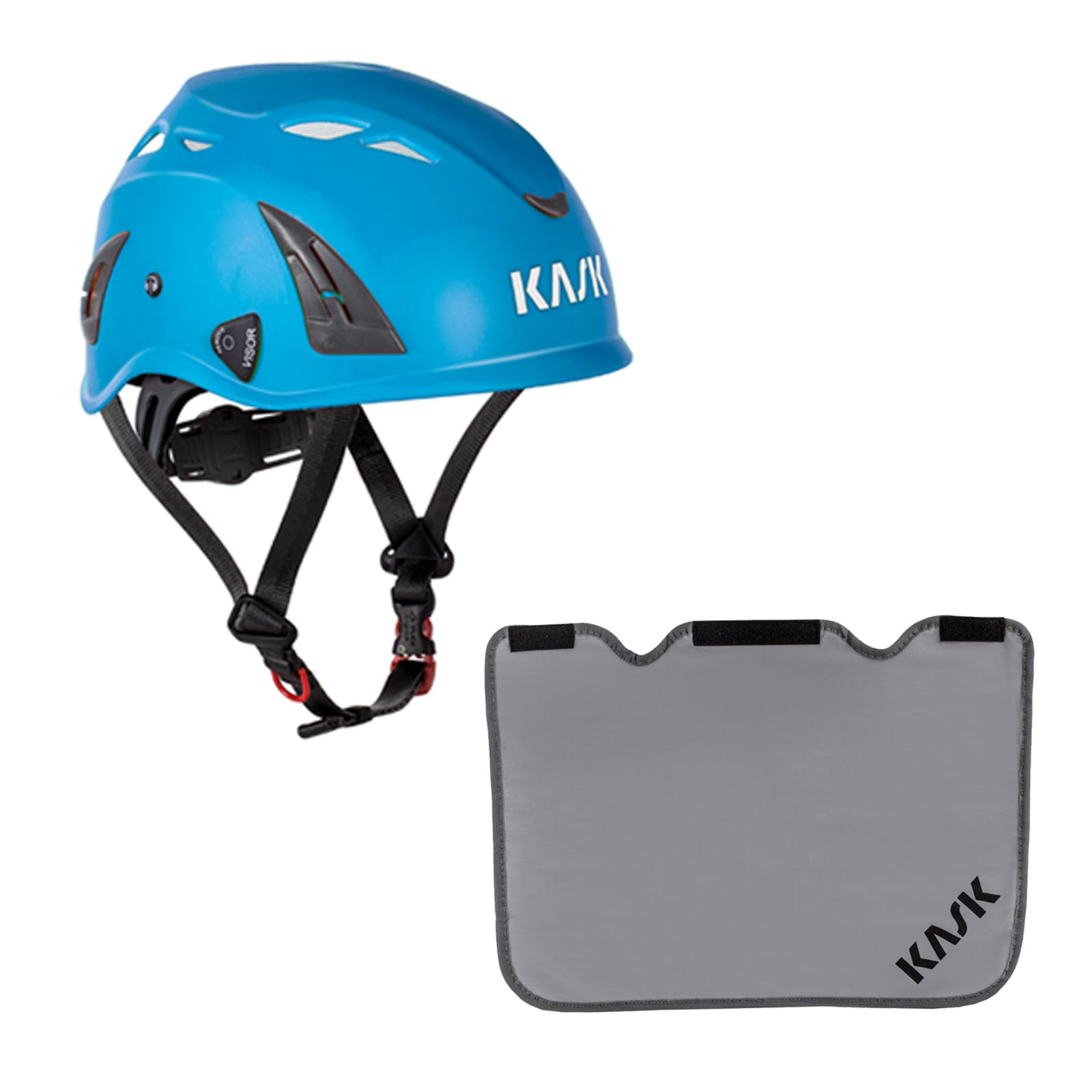 KASK Plasma AQ Arbeitsschutzhelm + Nackenschutz grau mit BG Bau Förderung - Set Farbe:hellblau von KASK