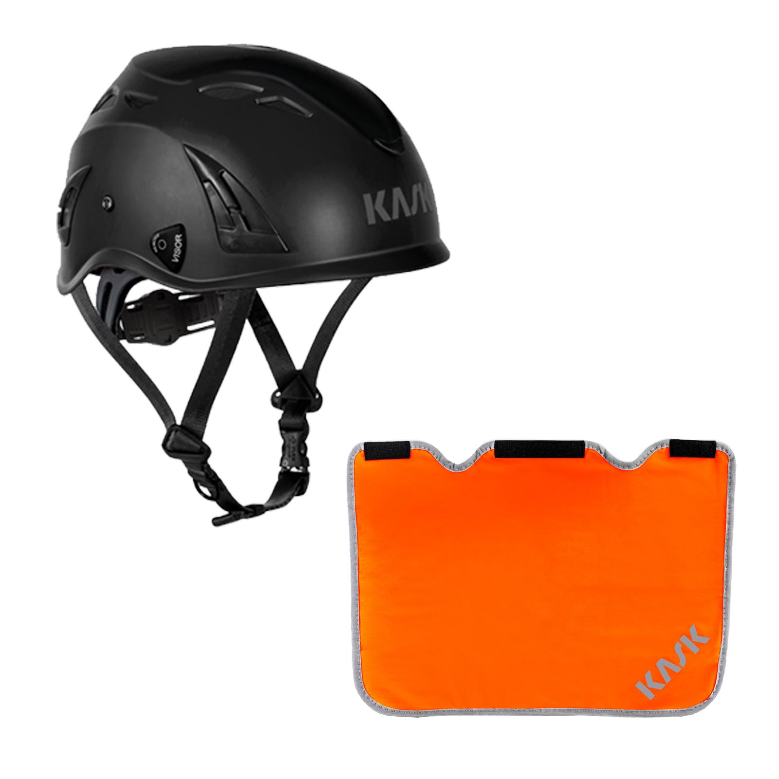 KASK Plasma AQ Arbeitsschutzhelm + Nackenschutz orange mit BG Bau Förderung Set Farbe:schwarz von KASK
