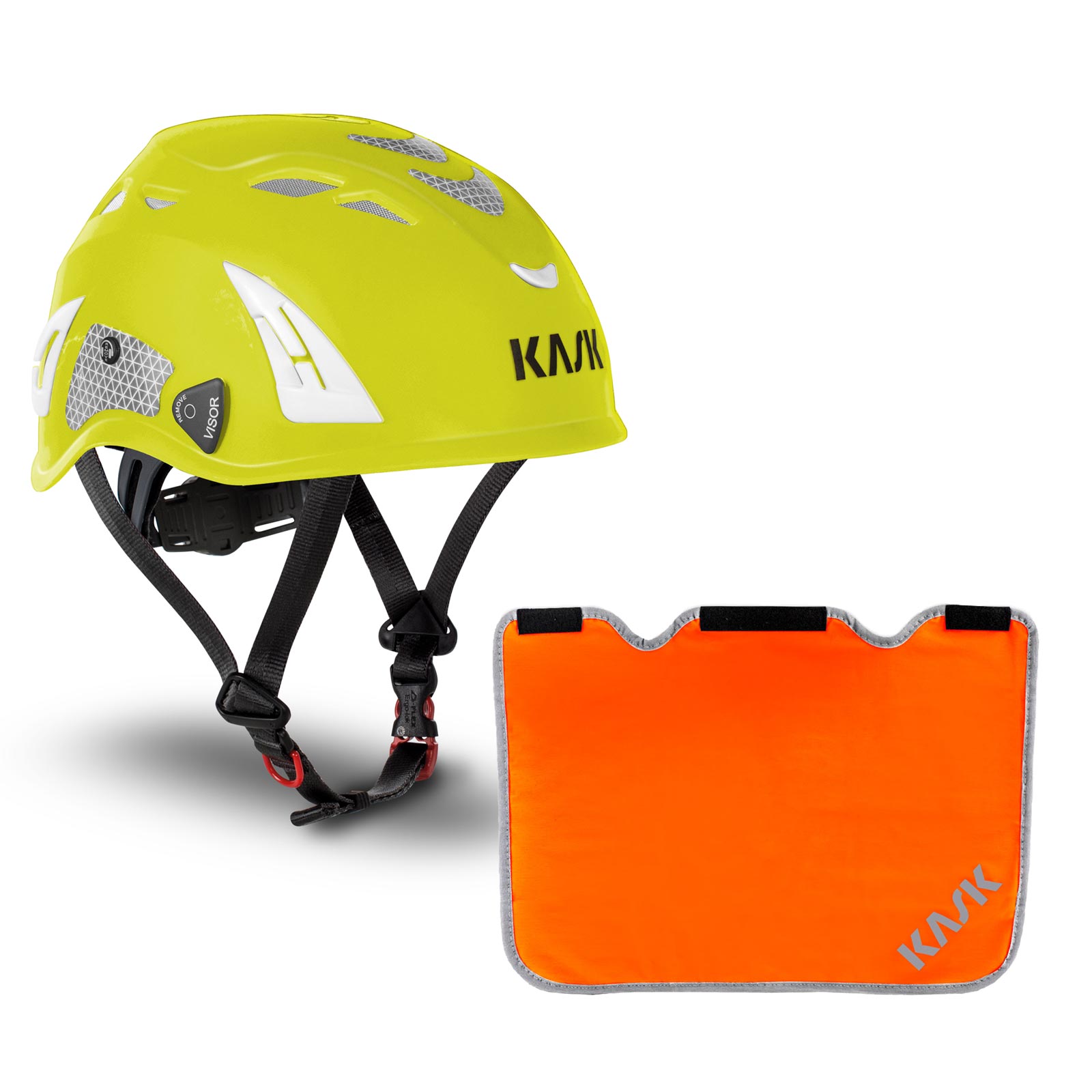 KASK Schutzhelm Plasma HI VIZ + Nackenschutz orange mit BG Bau Förderung Farbe:gelb von KASK