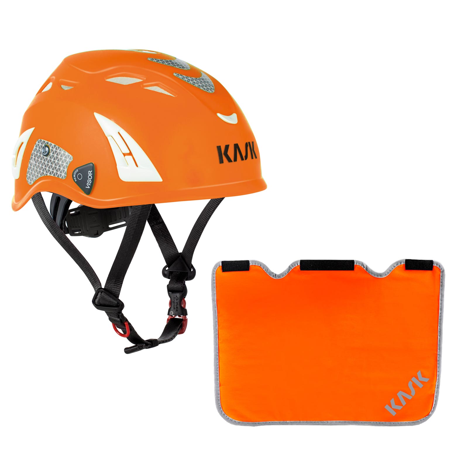 KASK Schutzhelm Plasma HI VIZ + Nackenschutz orange mit BG Bau Förderung Farbe:orange von KASK