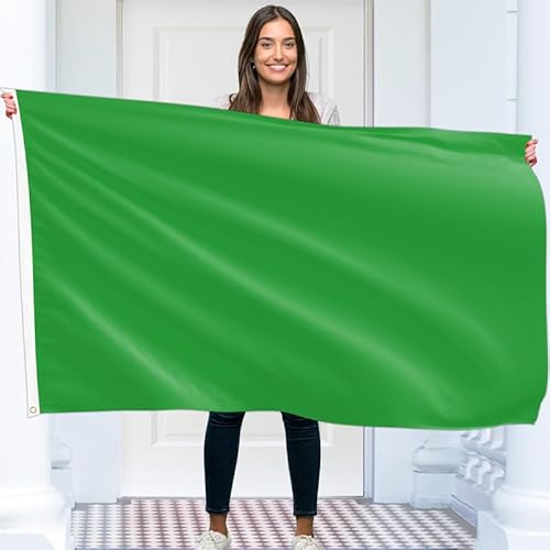 Feste grüne Flagge – einfarbige grüne Flagge – doppelseitiger Druck – 90 g Polyester – Doppelnaht – 2 Messingösen, groß 1,5 m x 0,9 m von KASKANA