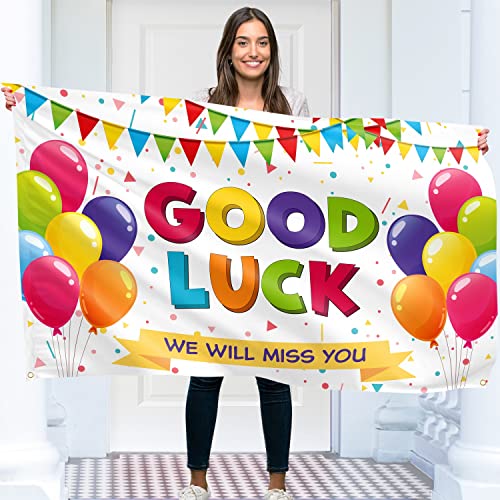 Viel Glück-Banner 150 x 90 cm – Ruhestand Dekorationen Girlande – Glücksbanner Deko – Lebendiger Digitaldruck – 110 Den Polyester – Doppelnaht (Weiß) von KASKANA