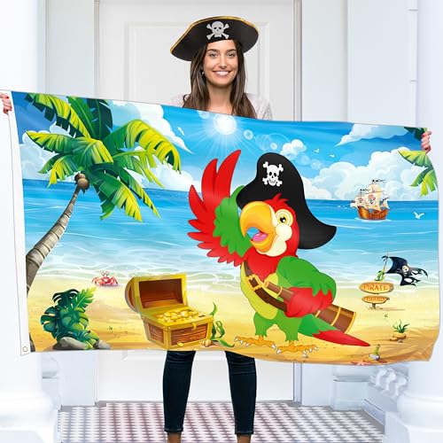 Pirate Flag – Jolly Roger Flag with Parrot - Double-sided Print – 110Den polyester - Double Seam - 2 brass eyelets, large 5ft x 3ft von KASKANA