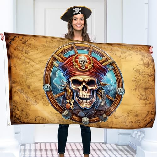 Pirate Flag – Jolly Roger Flag with Pirate Map - Double-sided Print – 110Den polyester - Double Seam - 2 brass eyelets, large 5ft x 3ft Pirate Flag – Jolly Roger Flag with Pirate Map - Double-sided Print – 110Den polyester - Double Seam - 2 brass eyelets, large 5ft x 3ft von KASKANA