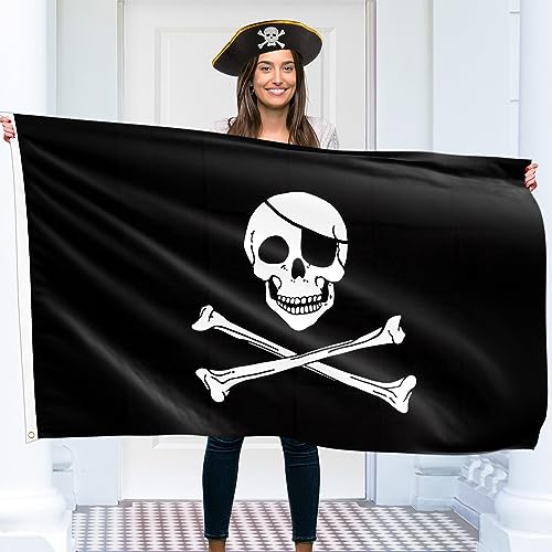 Piratenflagge 90x150 cm mit Ösen – Groß Piratenflagge Kinder – Lebendiger Digitaldruck – Piraten Fahne - Jolly Roger Flagge – Doppelnaht von KASKANA