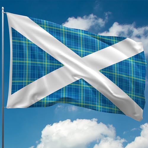 Schottische Flagge, Schottenkaro, Dunkelblau, Schottland-Flagge, doppelseitiger Digitaldruck, 110 den dickes Polyester, doppelte Naht, 2 Messingösen, groß 1,5 x 0,9 m von KASKANA