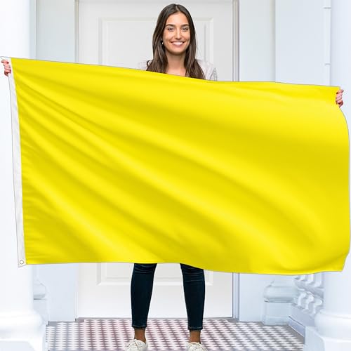 Einfarbige Gelb Flagge – Schlichte Gelbe Fahne – Beidseitiger Druck – 90 g Polyester – Doppelnaht – 2 Messingösen, groß 90x150 cm (5 x 3 Fuß) von KASKANA