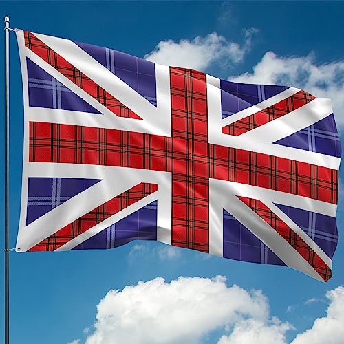Union Jack-Flagge, Tartan, britische Flagge, britische Flagge, 110 den dickes Polyester, doppelseitiger Digitaldruck, doppelte Naht, 2 Messingösen, groß 1,5 m x 0,9 m von KASKANA