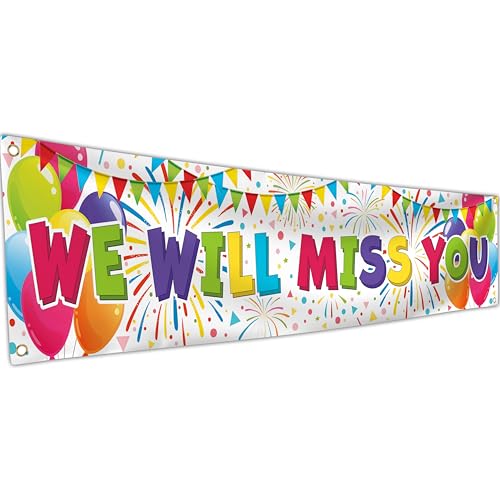 We Will Miss You Banner – Glücksbanner und Dekoration – Sorry Your Leaving Dekorationen – 180 x 40 cm mit 4 Messinglöchern – lebendiger Digitaldruck – 110 Den dickes Polyester – Doppelnaht von KASKANA