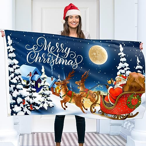 Weihnachtsfahne 90x150 cm mit Ösen – Weihnachtsflagge Frohe Adventszeit – Lebendiger Digitaldruck – Flagge Advent - Fahne Weihnachten – Doppelnaht von KASKANA