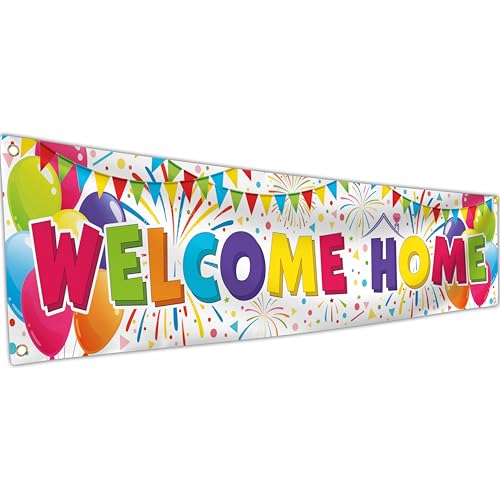 Welcome Home Banner - Welcome Back Banner - Welcome Home Dekorationen - 180 x 40 cm mit Bild von Welcome Home Ballon - We Missed You Banner (Weiß) von KASKANA