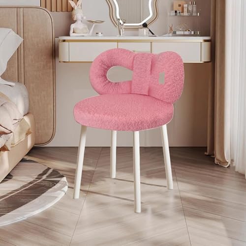 KASNLSAC Vanity Hocker mit Schleifenlehne Wohnzimmer Frauen Mädchen Schlafzimmer Schminkstuhl Verstellbare Fußpolster Armlehnenloser Ankleidestuhl Beistelltisch Sitzfläche (Rosa) von KASNLSAC