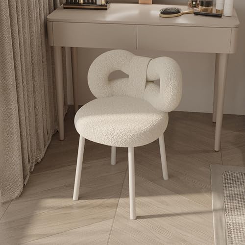 KASNLSAC Vanity Hocker mit Schleifenlehne Wohnzimmer Frauen Mädchen Schlafzimmer Schminkstuhl Verstellbare Fußpolster Armlehnenloser Ankleidestuhl Beistelltisch Sitzfläche (Weiß) von KASNLSAC