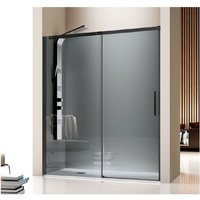 Duschwand mit Schiebetür luna Schwarz - Glas 8mm in Parsol Grau / 165 cm ohne Seitenstück von KASSANDRA