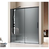 Duschwand mit Schiebetür LUNA Schwarz - Glas 8mm in Parsol Grau / 160 cm Seitenstück : 76.5 - 79 cm von KASSANDRA