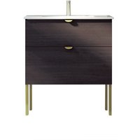 Badmöbel Smug 80 cm mit Füßen + Keramikwaschbecken, Dunkle Eiche, Soft Close – Kassia von KASSIA