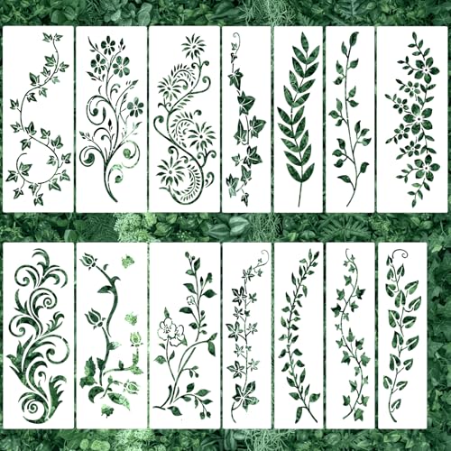 KASURE 14 Stück Blumenranken Schablone, 30 * 11.4 cm Wiederverwendbare Blumenranken Schablonen Malen, Geeignet Für Diy-Ideen, Schablonen Textilgestaltung Für Möbel, Stoffe Und Wandgestaltung von KASURE