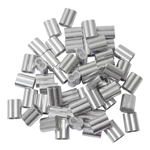 KASURE 55 Stück Aluminium Pressklemmen,6 mm pressklemmen klein, Seilklemme, Aluminium Crimpschlaufe für Gummiseil Stahlseil Expanderseil Planenseil von KASURE