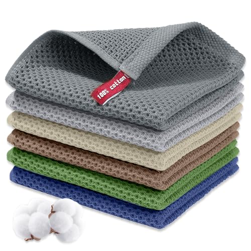 KASURE 6 Stück Geschirrtücher 100% Baumwolle, 34cm*34cm Weiche Geschirrhandtücher, Saugfähige Küchenhandtücher, Spültuch, Microfaser Putztücher von KASURE