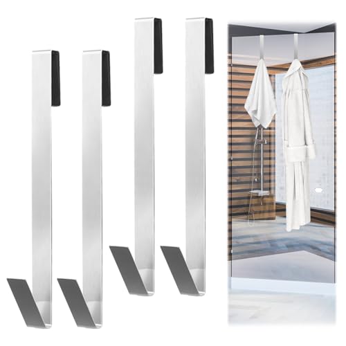 KASURE Haken Duschwand, 4 Stück Edelstahl Duschhaken ohne Bohren, 17.8 CM Handtuchhalter Dusche, Heavy Duty Türhaken Mit Schaumstoffschutz, für Duschwände und Badezimmer-Glastüren (Silber) KASURE Haken Duschwand, 4 Stück Edelstahl Duschhaken ohne Bohren, 17.8 CM Handtuchhalter Dusche, Heavy Duty Türhaken Mit Schaumstoffschutz, für Duschwände und Badezimmer-Glastüren (Silber) von KASURE