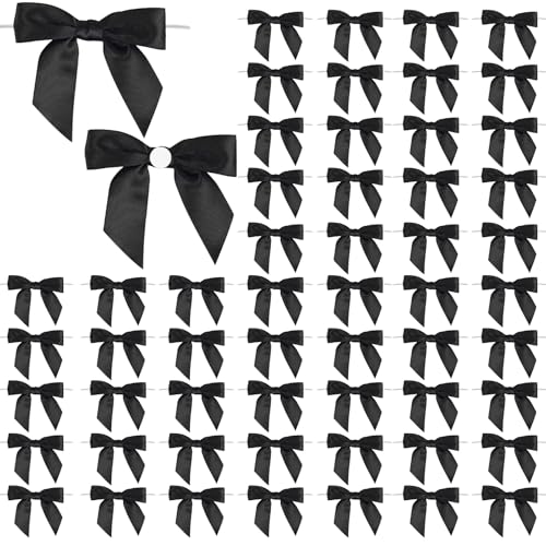 KASURE 60 Stück Geschenk Schleifen, Schwarz Dekorative Schleifen, Satinschleifen mit Draht, Geschenkeschleifen Selbstklebend für Hochzeit Geburtstag Geschenkverpackungen DIY Handwerk Verzierungen von KASURE