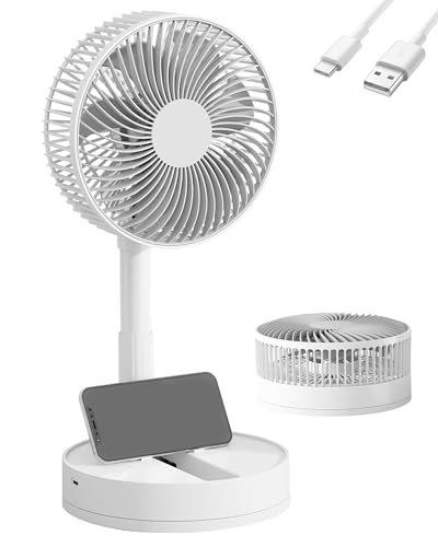 KASYDoFF Tragbarer, oszillierender Standventilator, 20,3 cm, leise, 5400 mAh, wiederaufladbarer Akku, USB-betriebener Bodenventilator mit 4 Geschwindigkeitsstufen, höhenverstellbar, faltbar von KASYDoFF