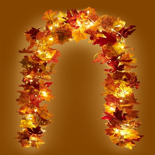 KASZOO 2 Stück Ahornblätter Herbstgirlande, 176cm/Stück Herbstblätter Girlande,Girlande Herbst für Zuhause, Garten, Hochzeit, Kamin, Party Weihnachtsdekoration von KASZOO