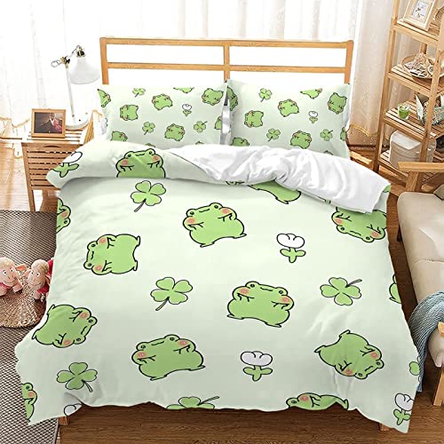 KATATI Bettwäsche 135x200 Süßer Frosch, 3D Süßer Frosch Bettwäsche-Sets Winter Weich Kuschelige Mikrofaser Bettwaren 1 x Bettbezug mit 2 x Kissenbezug 80x80 cm mit Reißveschluss von KATATI