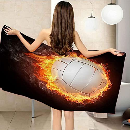 KATATI Flammen-Volleyball Strandtuch 90x180 cm, Weich Schnell Trocknen Microfaser Handtücher, 3D Strandhandtuch Flammen-Volleyball Badetuch Strandlaken Handtuch, Herren Frauen Badetücher von KATATI