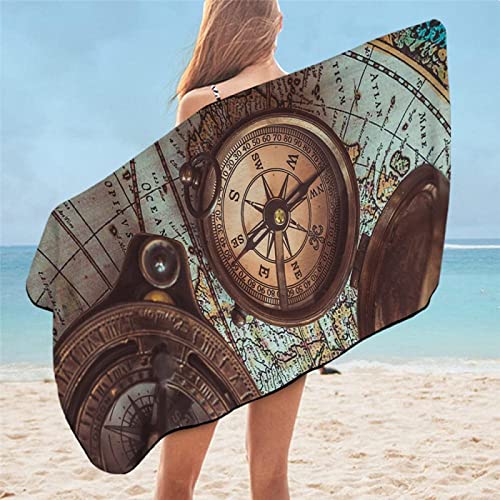 KATATI Kompass Strandtuch Groß 150x200 cm, Weich Schnell Trocknen Microfaser Handtücher, 3D Strandhandtuch Kompass Badetuch Strandlaken Handtuch, Herren Frauen Badetücher von KATATI