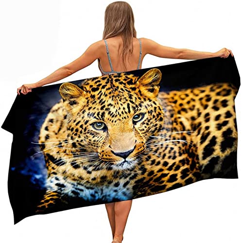 KATATI Leopard Strandtuch 80x160 cm, Weich Schnell Trocknen Microfaser Handtücher, 3D Strandhandtuch Leopard Badetuch Strandlaken Handtuch, Herren Frauen Badetücher von KATATI