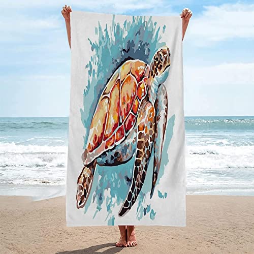 KATATI Meeresschildkröte Strandtuch 90x180 cm, Weich Schnell Trocknen Microfaser Handtücher, 3D Strandhandtuch Meeresschildkröte Badetuch Strandlaken Handtuch, Herren Frauen Badetücher von KATATI