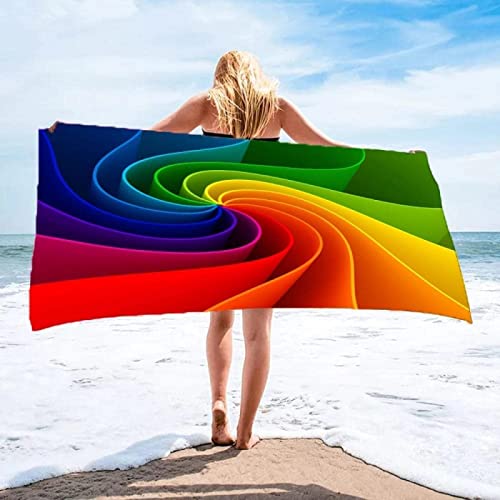 KATATI Regenbogen Strandtuch 80x160 cm, Weich Schnell Trocknen Microfaser Handtücher, 3D Strandhandtuch Regenbogen Badetuch Strandlaken Handtuch, Herren Frauen Badetücher von KATATI