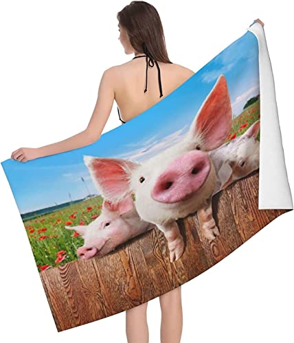 KATATI Schwein Strandtuch Groß 100x200 cm, Weich Schnell Trocknen Microfaser Handtücher, 3D Strandhandtuch Schwein Badetuch Strandlaken Handtuch, Herren Frauen Badetücher von KATATI