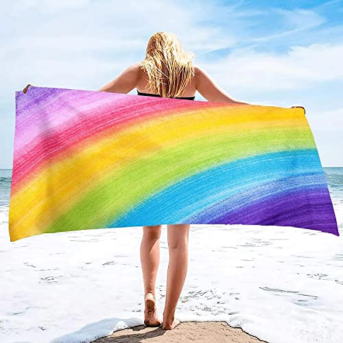 Regenbogen Strandtuch Kinder 70x150 cm, Weich Schnell Trocknen Microfaser Handtücher, 3D Strandhandtuch Regenbogen Badetuch Strandlaken Handtuch, Herren Frauen Badetücher von KATATI