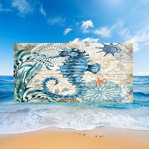 Seepferdchen Strandtuch Kinder 70x150 cm, Weich Schnell Trocknen Microfaser Handtücher, 3D Strandhandtuch Seepferdchen Badetuch Strandlaken Handtuch, Herren Frauen Badetücher von KATATI