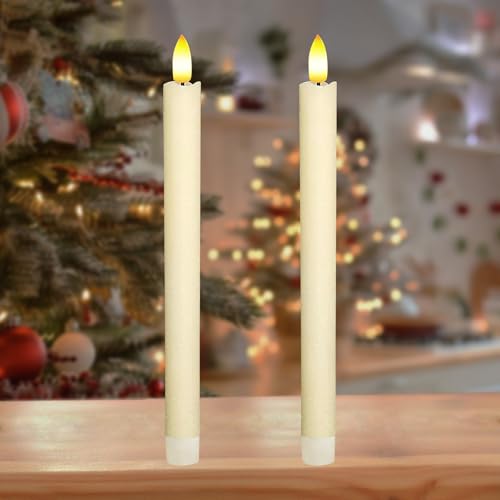 2 Stück LED Stabkerzen Flackernde Flamme, Batteriebetriebene LED Kerzen, Flammenlose Tafelkerzen, Elektrische Kerzen LED Echtwachskerzen für Weihnachten Hochzeit Erntedankfest Halloween von KATELUO