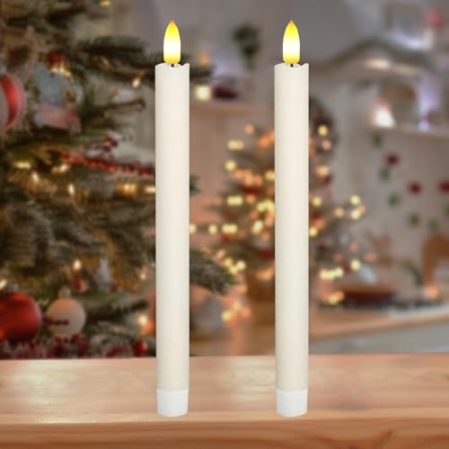2 Stück LED Stabkerzen Flackernde Flamme, Batteriebetriebene LED Kerzen, Flammenlose Tafelkerzen, Elektrische Kerzen LED Echtwachskerzen für Weihnachten Hochzeit Erntedankfest Halloween von KATELUO