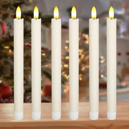 6 Stück LED Stabkerzen Flackernde Flamme, Batteriebetriebene LED Kerzen, Flammenlose Tafelkerzen, Elektrische Kerzen LED Echtwachskerzen für Weihnachten Hochzeit Erntedankfest Halloween von KATELUO