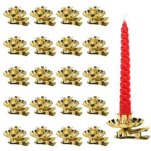 KATELUO 20 Stück Baumkerzenhalter Clip, Mini Kerzenhalter für Weihnachtsbaum, Kerzenständer Metall Vintage Kerzenhalter Gold mit Clip für Hochzeit, Geburtstag, Feier, Party, Weihnachten Dekoration von KATELUO