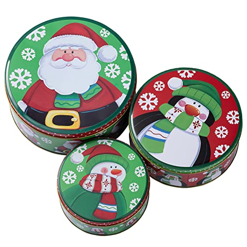 KATELUO 3er Set Keksdose Weihnachten, Keksdose Weihnachten Set, Plätzchendosen, Weihnachtsdosen für Kekse, Geschenkbox Runde-20 cm /17 cm /13.5 cm von KATELUO