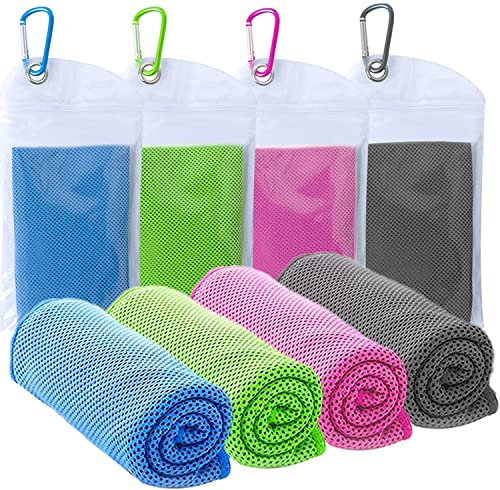 KATELUO 4 Stück Kühltücher, Sporthandtuch, Eishandtuch, Kühlendes Handtücher Mikrofaser, Cooling Towel für Sport & Fitness, Golf Yoga Laufen Reisen Camping. von KATELUO