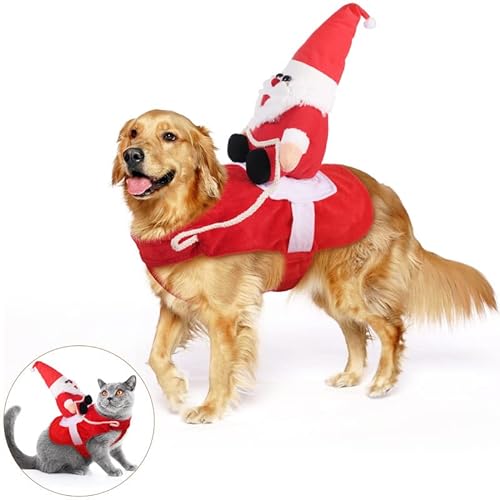 KATELUO Hundekostüm Weihnachtsmann,Hund Weihnachtsmann Kostüm,Hundekostüm Weihnachten für Katze und Hund/Justierbare/mit Santa Claus Reiten auf Haustier/Geeignet für Kleine bis Große Hunde,Rot von KATELUO