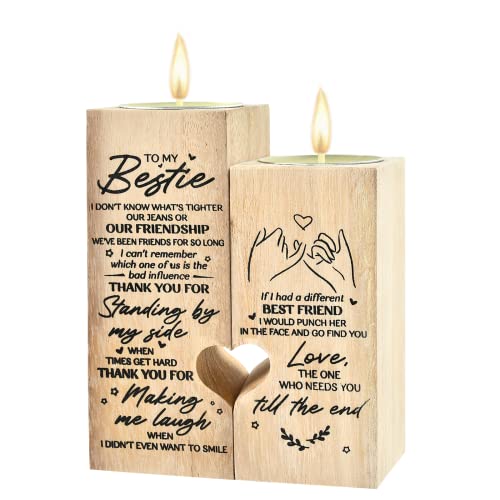 KATELUO Kerzenhalter Herzform für Beste Freundin,Geschenk Kerzenhalter Holz,Kerzenhalter Herz Holz,Kerzenhalter Aus Holz,Geburtstag Weihnachts Thanksgiving Zum Jahrestag Geschenk von KATELUO